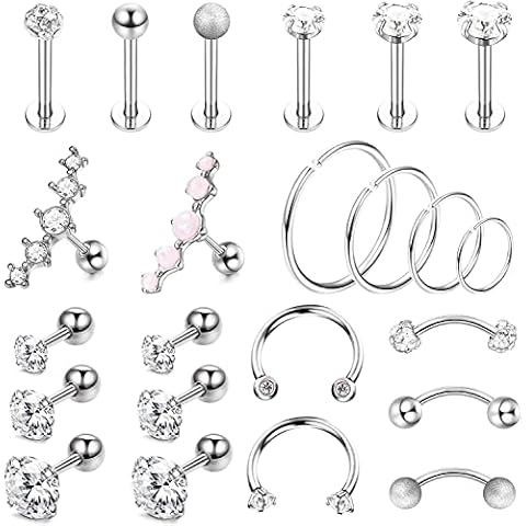 Dochais 23 Pieces Cartilage Earring Hoop Stud for Women Forward Helix Rook Daith Conch Tragus Ear Piercing Jewelry Cover
