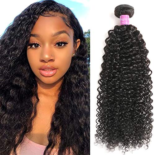 Abbily Hair Kinky Curly Human Hair Bundles Brazilian Virgin Curly Hair 1 Bundle (24Inch,100g) Unprocessed Virgin Brazilian Kinky Curly Hair Weave Natural Color