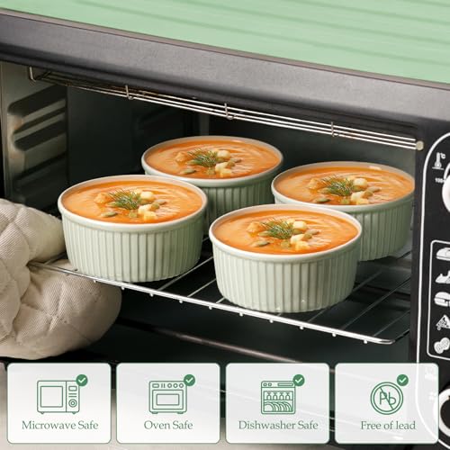 NUTRIUPS Green Ramekins 14oz Oven Safe Set of 4, Porcelain Pudding Cups for Creme Brulee Souffle, Small Ceramic Ramekins Set for Baking - Image 5