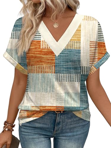 Image of WIHOLL Womens Summer Tops Short Dolman Sleeve Shirts 2026 Fashion V Neck Outfits Clothes