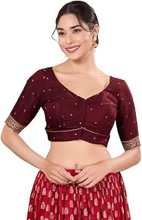 Vamas Women's Silk Padded Self Design Half Sleeve Readymade Saree Blouse (X-1209.ELB) Price In India