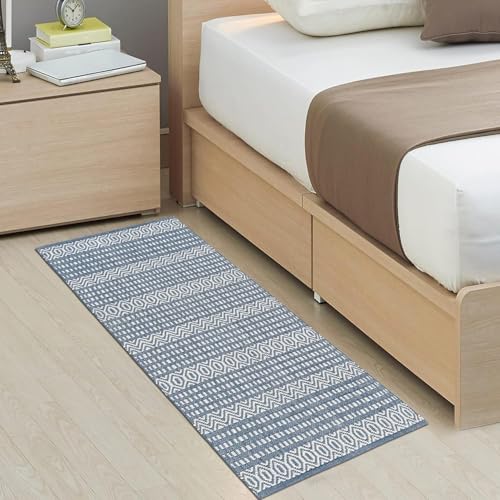ANTIQUE HANDMADE Hand Woven 100% Natural Cotton Export Quality Designer Striped Rug, Bed Side Runner Rug Carpet for Bedroom, Passage,Living Room, Size- 22 x 60 Inches (Multi 69)