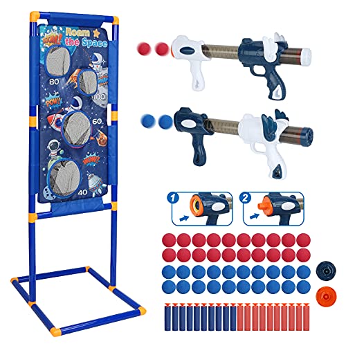Shooting Games Toy for 5 6 7 8 9 10+ Years Old Boys and Girls, 2 Toy Foam Blasters & Guns with Shooting Target and Foam Balls, Indoor Outdoor Toy Games for Kids and Family Space Theme