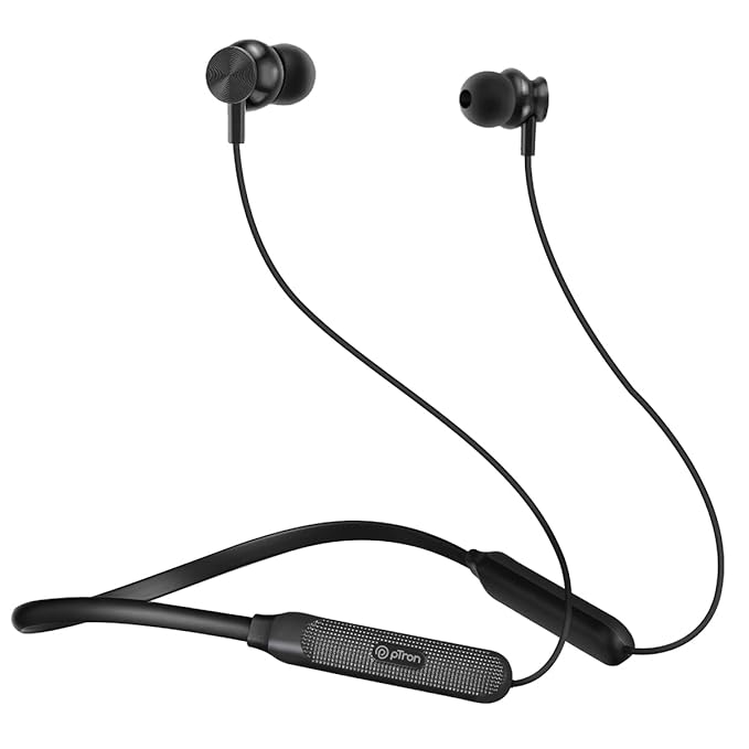 PTron Tangent Duo Bluetooth 5.2 Wireless in Ear Earphones with Mic, 24Hrs Playback, 13mm Driver, Deep Bass, Fast Charging Type-C Neckband, Dual Pairing, Voice Assistant & IPX4 Water Resistant (Black)