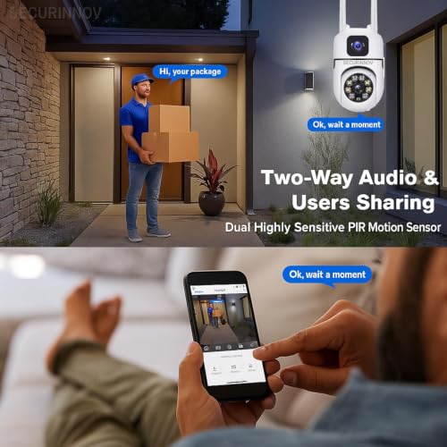 Image of SECURINNOV 4+4MP Smart WiFi PTZ CCTV Camera for Home Outdoor | 360 View | Color Night Vision | Two Way Audio | Wireless Security Camera with Mobile App V380 Pro (Dual Lens Mini Ptz)