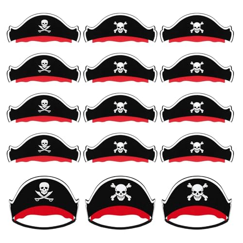 XZEIT 12 Peças de chapéus de pirata de feltro de Halloween para crianças, chapéu de pirata com estampado de caveira, chapéus de festa de capitão pirata das Caraíbas, boné de fantasia