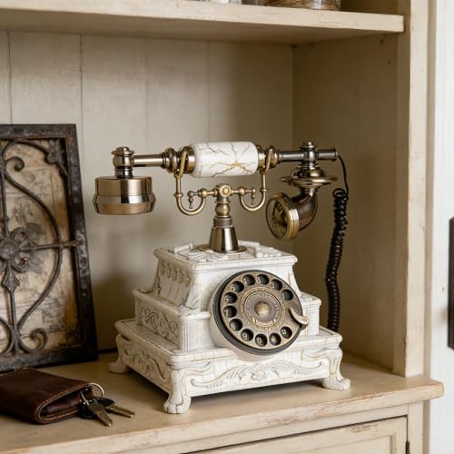 Téléphone rétro filaire en métal texturé blanc, objet d'exception