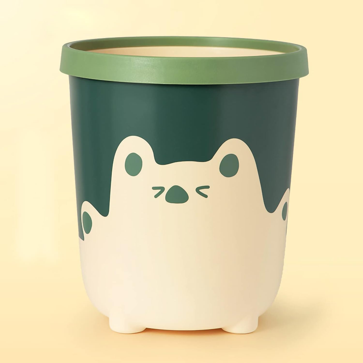 LIZEALUCKY Large Capacity Trash Can Wastebasket Recycle Bin, Cute Bear Pattern Trash Bins, Fits Under Desk and Small, Narrow Spaces in Commercial, Kitchen, Home Office and Dorm(Small Yellow)