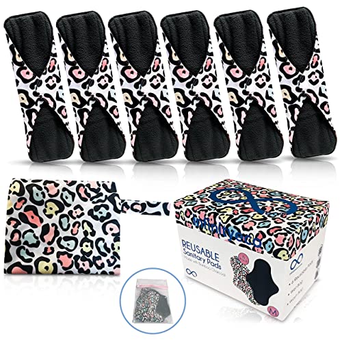 Infinityeco Medium Size Reusable Sanitary Pads 6 Pack, High Absorbancy Menstrual Towels with Wash Bag and Wet Bag