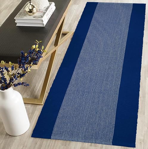 Image of Handcrafted Cotton Rug Runner - 2x5 ft Soft & Washable Carpet for Entryways, Bedrooms & Outdoor Patios