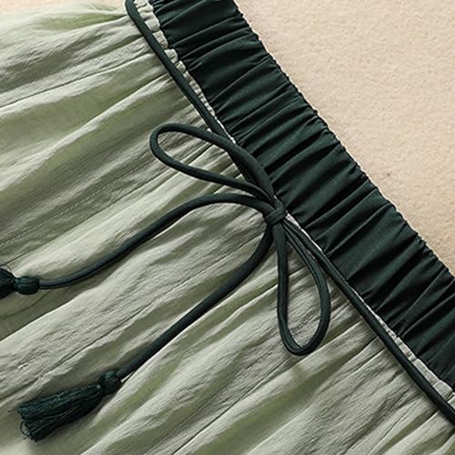 Summer Cotton Linen Skirts for Women Trendy A-Line Flowy Long Skirts Lace-Up Elastic Waist Beach Vacation Skirts4