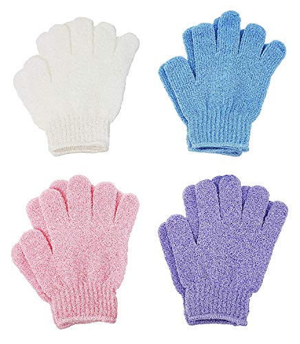 4 Pairs Exfoliating Gloves - Premium Scrub Wash Mitt for Shower Spa Massage and Body Scrubs - Spa Exfoliation Accessories For Men and Women