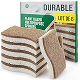 ecoTru Lot De 6 Éponges Naturelles Pour La Vaisselle, Éponges De Nettoyage De Cuisine, Éponges En Cellulose Et Fibre De Coco