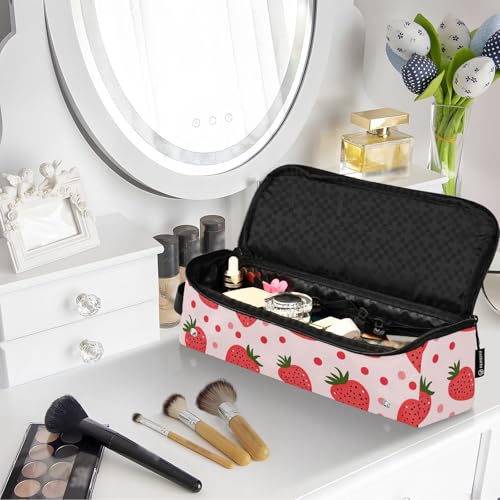 Bolsa de viaje resistente al calor Red Strawberries Marble para planchas, rizadores y accesorios de cuidado del cabello, organizador portátil miniatura 7