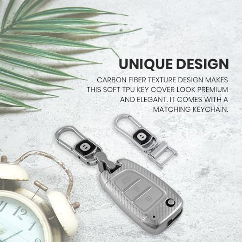 Image of keyzone Silverstar TPU Car Key Cover with Keychain for Compatible for Hyundai venue, i20, Kona, Verna 2018 Onwards 3 Button Flip Key. (compare key shape before order) (Silver)