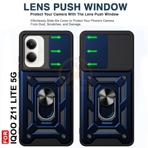 Image of Armor Bumper Back Cover Case for iQOO Z11 Lite 44W 5G Rotating Camera Cover, Ring Holder & Kickstand | Heavy Duty & 360 Degree Protection Back Cover for iQOO Z11 Lite 44W 5G (Blue)