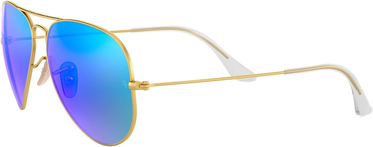 Ray-Ban Unisex RB3025 Classic Polarized Aviator Sunglasses, Matte Gold/Polarized Blue Mirror, 58 mm - Image 3