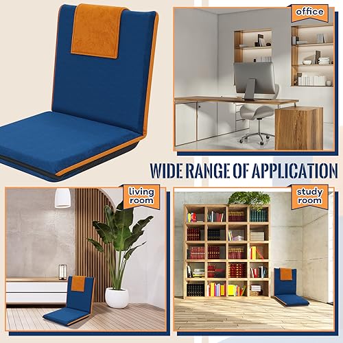 Image of 2 Pcs Floor Chair with Back Support Padded Floor Seating Portable Floor Seat Meditation Cushion Adjustable Fully Folding Backrest for Adult Kid Gaming Linen Washable Cover, Nylon Bottom (Blue, Khaki)