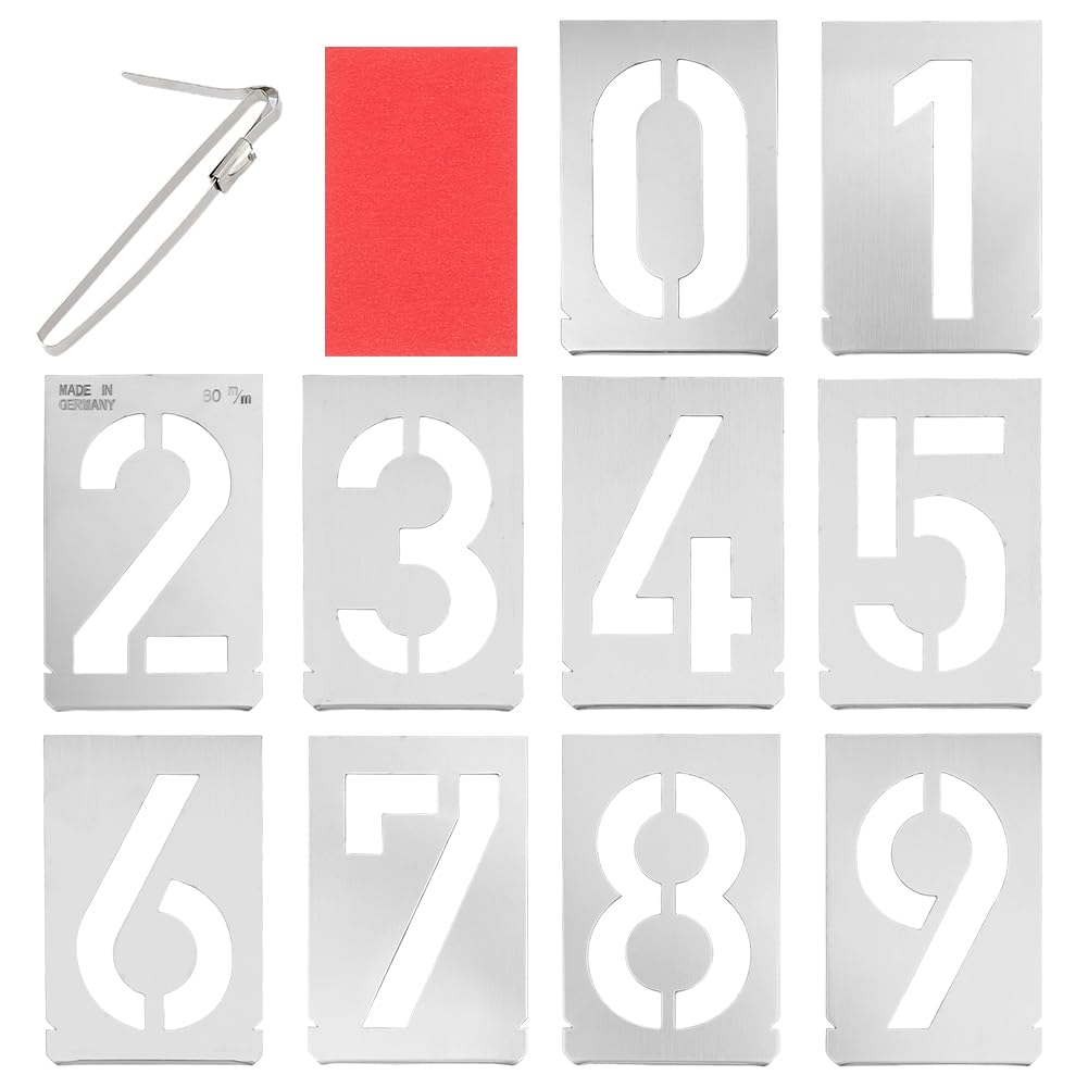DICOSMETIC 10Pcs 10 Styles 8cm Numbers Stencil Stainless Steel Stencils Reusable 0-9 Digital Template Metal Stencil Templates for Door Signs Road Painting Scrapbooking — image 1