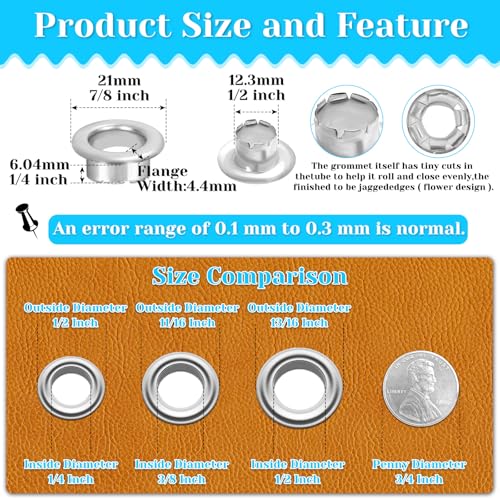 Image of 643Pcs Grommet Tool Kit 12mm 1 /2 Inch(Inside Hole Size) Eyelet Kit with 320Pcs Eyelets Grommets, 320Pcs Washers and Grommet Eyelet Pliers for Leather /Belt /Shoes /Crafts