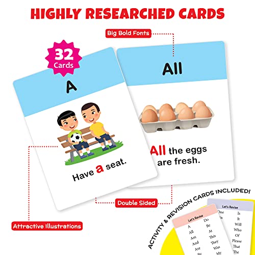 Image of Big Flash Cards for Kids: Sight Words & Sentences | 32 Double-Sided Picture Cards, Durable & Water Resistant | Early Learning & Development Toy for Preschoolers & Toddlers 2-6 Years