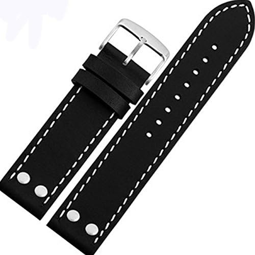 20mm Mens Black Genuine Leather Watch Strap Band Pilot Style Buckle