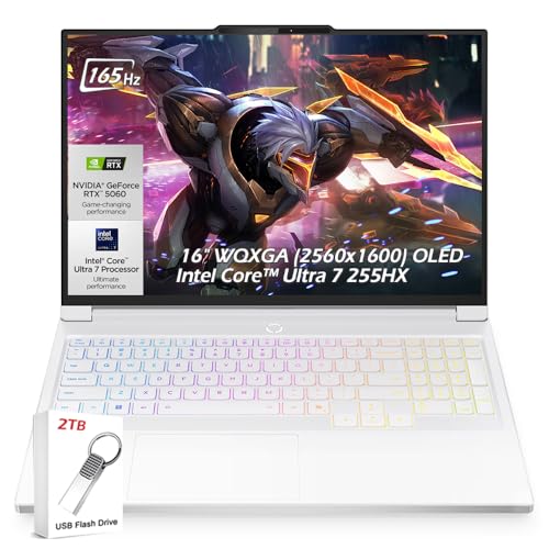 Image of Lenovo Legion 7i Gaming AI Laptop, 16 inch WQXGA 2560x1600 OLED 165Hz, Intel 20core Ultra 7 255HX, 64GB RAM 4TB SSD, RTX 5060 GDDR7, RGB Backlit, Wi-Fi7 Win11 Glacier White, w /2TB USB Drive, W /GaLiMu