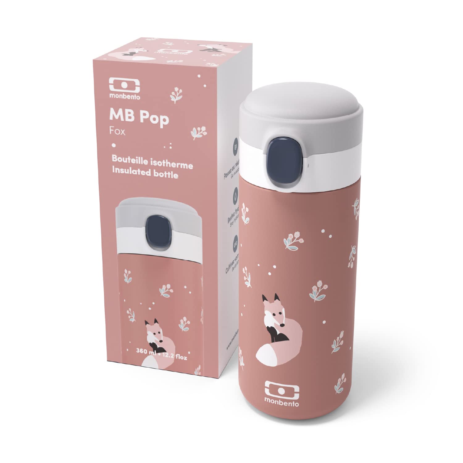 monbento - Borraccia Termica Bambini MB Pop Fox - Volpe - 360ml - Ermetica - Bevande Calde/Fresche fino a 12 Ore - Piccola Bottiglia Bambini Scuola/Parco o Adulti Borsetta - Senza BPA - Rosa Cannella