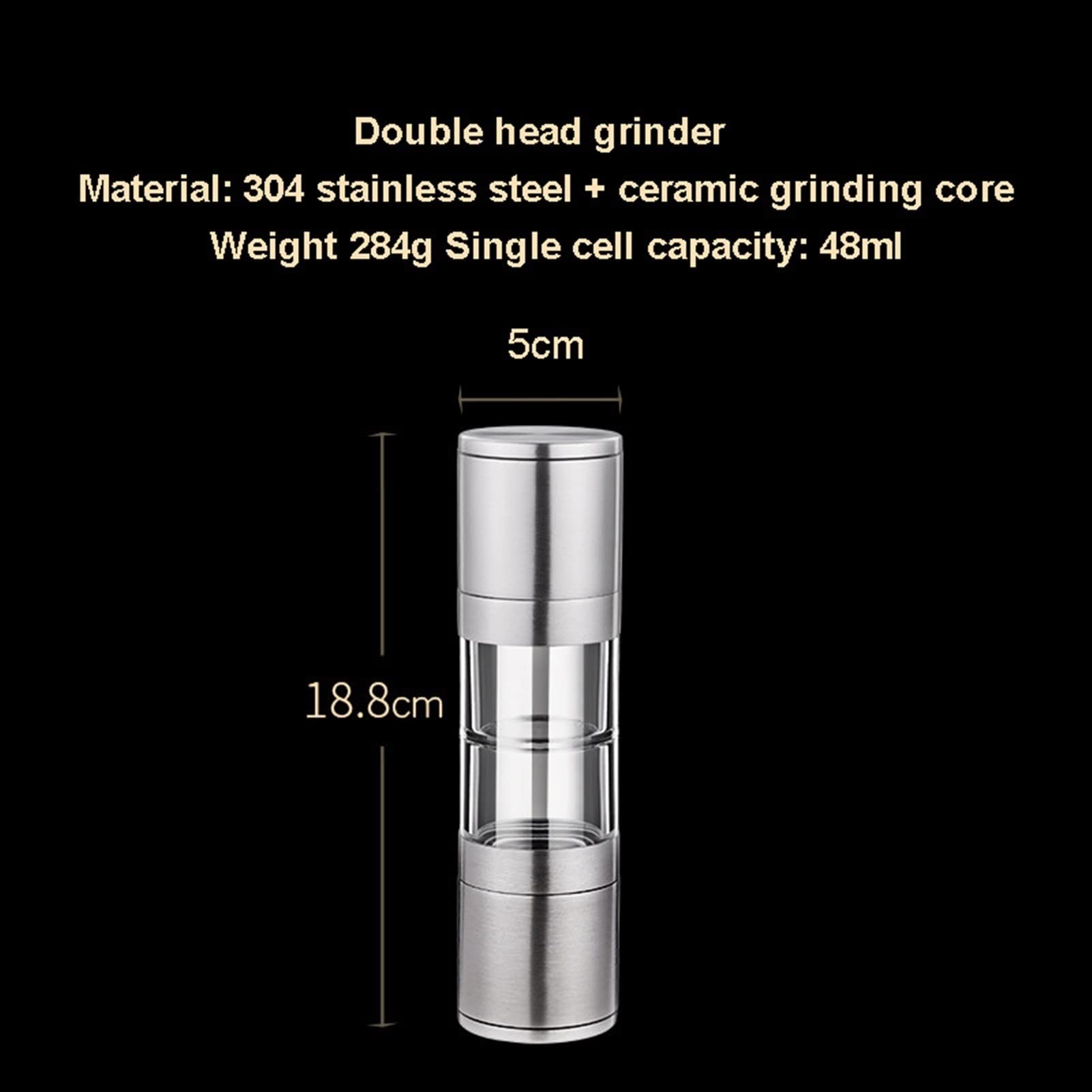 Młynek do przypraw ze stali nierdzewnej podwójna głowica młynek do soli i pieprzu maszyna pulweryzator shakers słoik na przyprawy, butelka na przyprawy, solniczka i pieprzniczka