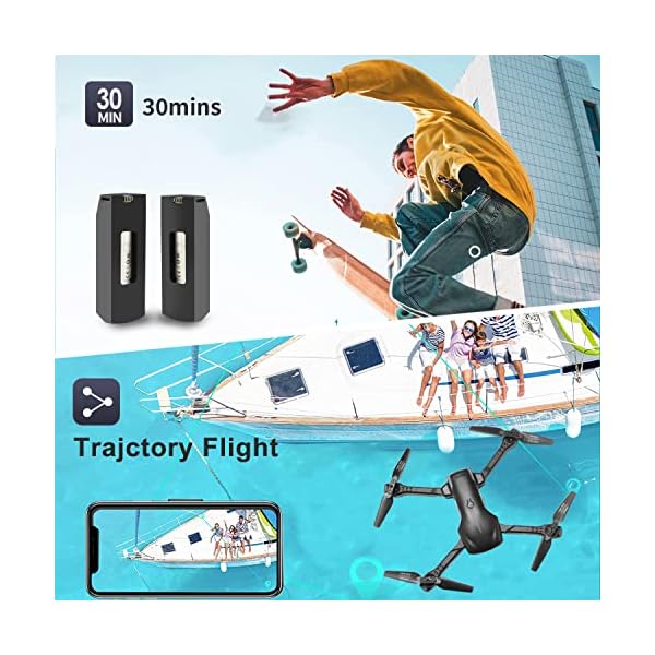 DRONEEYE 4DV13 Drone with 1080P HD FPV Camera for Kids Adults,Remote Control Helicopter Quadcopter for Beginners boy Toys Gift,Waypoint Functions,Altitude Hold, Gesture Selfie,3D Flips,2 Batteries,Black