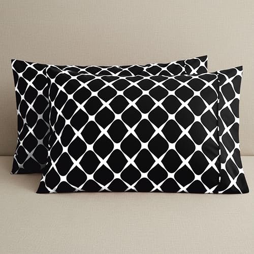 Image of Elegant Comfort Luxury Ultra-Soft 2-Piece Pillowcase Set - 1500 Premium Hotel Quality Microfiber Double Brushed - Wrinkle Resistant, King Size, Bloomingdale Pattern Black