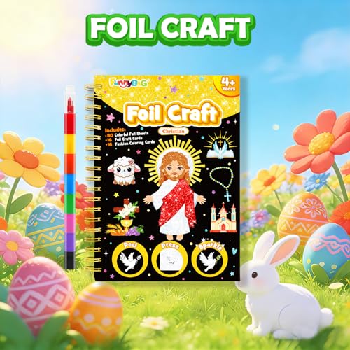 FUNNYB&G Foil Art Craft Kit for Kids 4-10 Years Old: Mess-Free & No-Glue, Create 16 Sparkly Christian Pictures – Perfect Travel Toy & Birthday Gift for Kids (Christian) — view 3