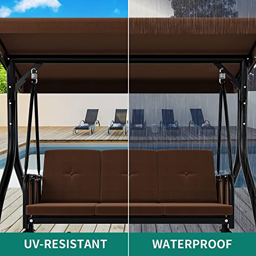 YITAHOME 3-Sitzer Hollywoodschaukel, Gartenschaukel mit Liegefunktion mit Verstellbarem Baldachin und Abnehmbarem Kissen, Gartenschaukel für Erwachsene im Garten, Pool, Balkon, Braun