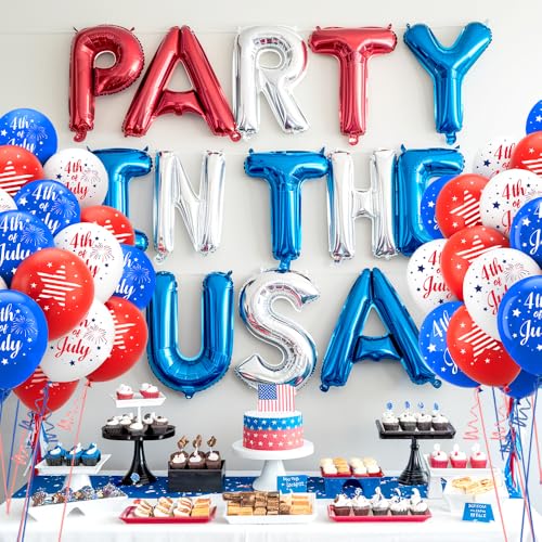 4th of July Balloons, 30 PCS 4th of July Decorations Balloons, 12 Inch Red White and Blue Balloon, Patriotic Matte Latex Balloon for Fourth of July Independence Memorial Day Birthday Party Decorations by Deovige - Used condition - Image 7