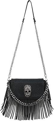 XingChen Skull Bag for Women Handbag PU Leather Shoulder Bags Crossbody Bags with Tassleï¼ˆBlackï¼‰