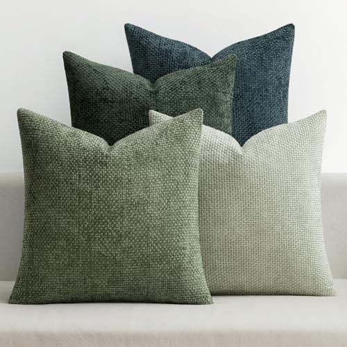 Image of MIULEE Pack of 4 Couch Throw Pillow Covers 20x20 Inch Green Forest Soft Decorative Chenille Pillow Covers Farmhouse Accent Cushion Covers for Boho Home Decor Spring Sofa Bedroom Living Room
