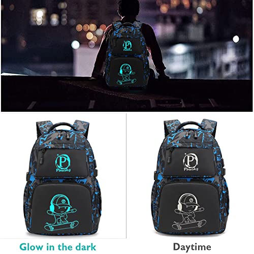 Pawsky Mochila escolar para meninos mochila para laptop de 14 polegadas com porta de carregamento US
