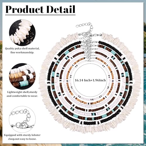 REVOLIA 8Pcs Puka Shell Necklace for Men Women Summer Beach Surfer Necklace Men Hawaiian Seashell Choker Necklace with Clam Chip Beads Necklace Beach Jewelry Set 16/18 Inches3