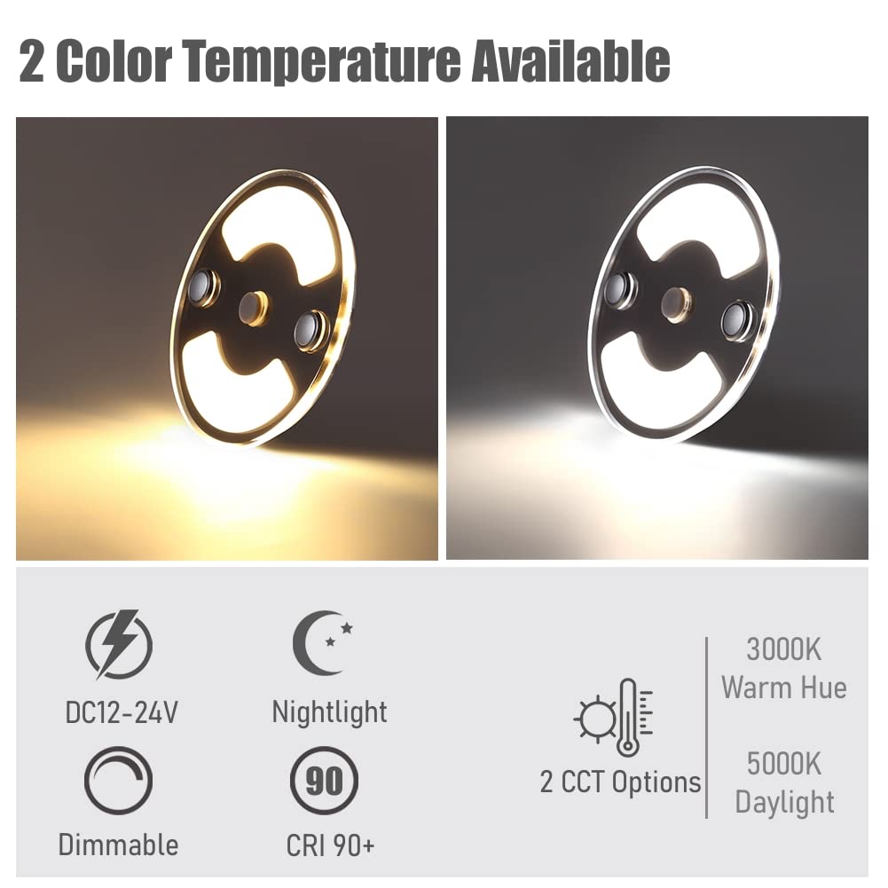 4 x Lampada da Soffitto Camper Auto LED 12V Dimmerabile Plafoniera 75mm 235LM 3000K con Luce Blu, Montaggio Superficiale per Caravan Barca Yacht illuminazione Interna