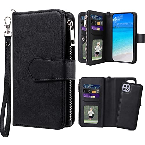 Coque Galaxy A22 5G flip folio antichoc et étui housse amovible noir