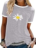 Caractéristiques : col rond, manches courtes, imprimé lettre, impression graphique de fleurs de marguerites, coupe régulière, style décontracté.