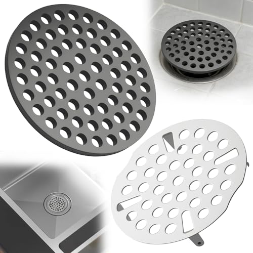 Generic Drain Strainer Cover Combo, 3.5 Inch 3Tier Stainless Steel Sink Strainer, 4.72 Inch Heavy Duty Cast Iron Floor Drain Cover, Universal Fit for Commercial Kitchen, Laundry Room, Garage, Basement
