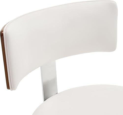 Miniatura 9 de Bekrvio Juego de 3 taburetes de bar giratorios de piel sintética, taburetes de cocina tapizados con respaldo, patas de madera de nogal, sillas de