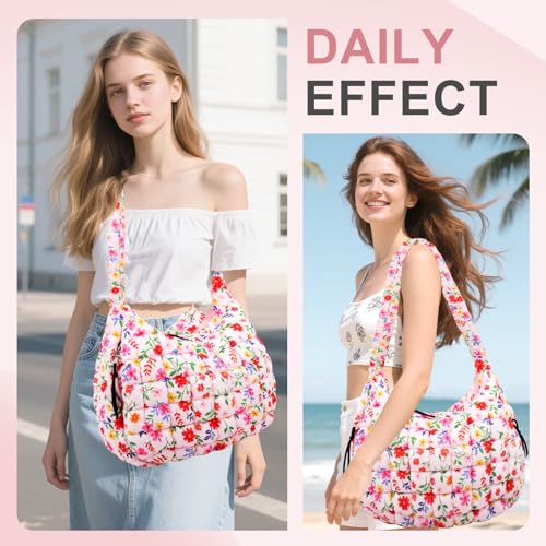 Image of Quilted Puffer Tote Bag Purse Puffy Crossbody Shoulder Bag,Lightweight Nylon Hobo Bag Puffer Carryall Bag for Women Girl