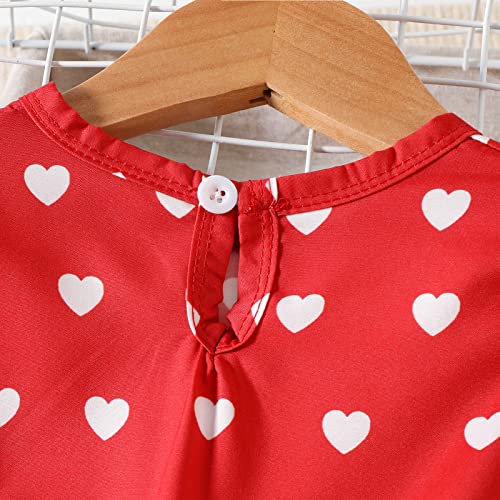 Roupas de bebê para meninas, vestido de dia dos namorados infantil, manga bufante, bainha com babado