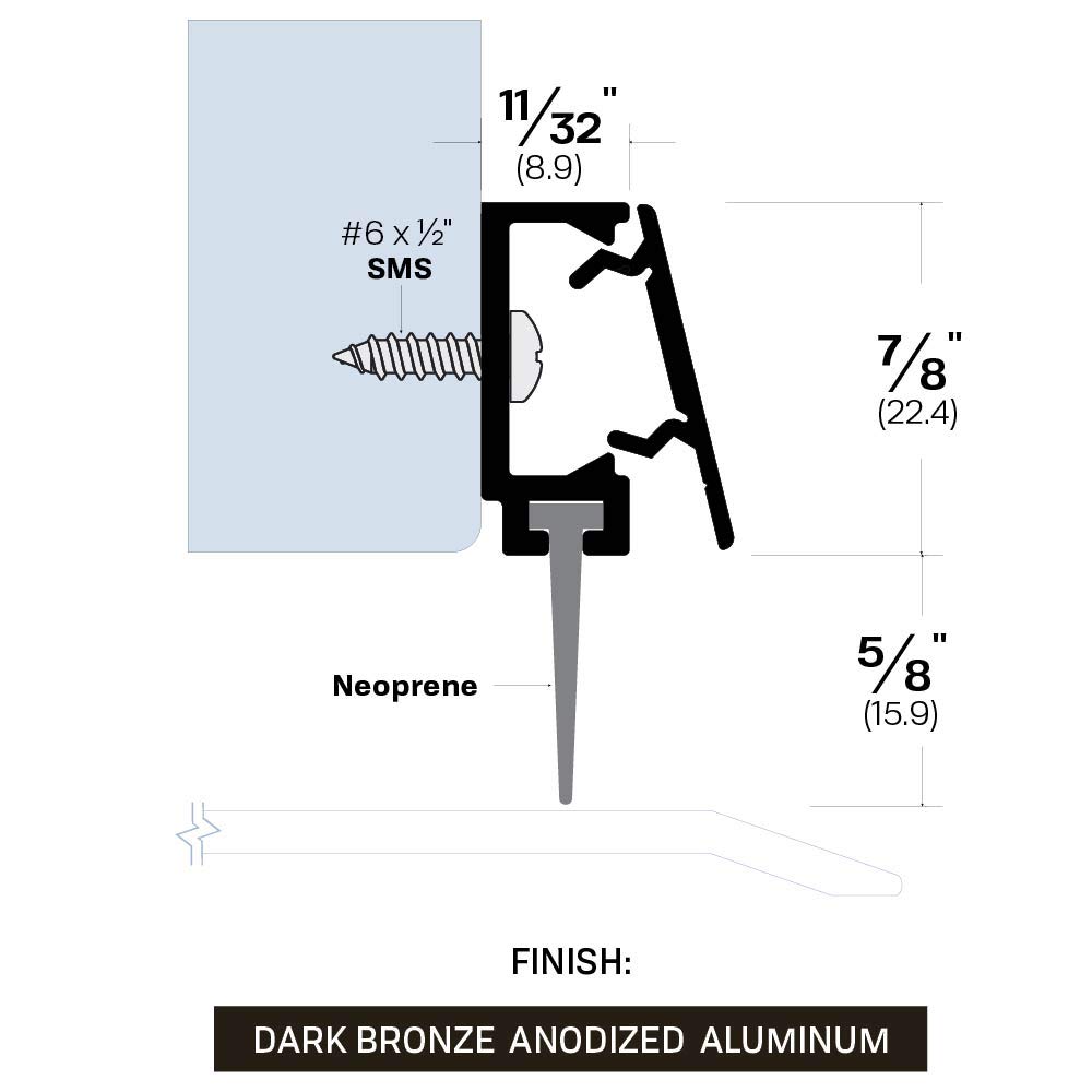 Fire Rated/Aluminum Door Bottom Sweep with Snap-on Cover and Solid Rubber Extrusion in Dark Bronze (7774DB), (36'' L x 11/12'' W x 12/8'' H)