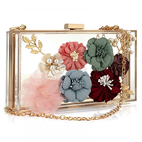 Sac à main en acrylique avec motif floral incrusté fermeture magnétique sécurisée