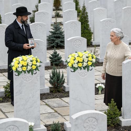 Tombstone Flower Saddle | UV-Resistant Artificial Rose Outdoor Grave Decor | Gravestone Saddle Arrangements,for Mother's Day Father's Day Remembrance Outdoor Display image 1