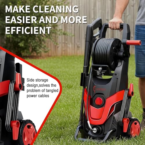 Image of 2026Upgraded Pressure Washer 4800PSI w /4 Quick Connect Nozzles, Inlet Hose & Filter&500ML Soap Tank, High Cleaning Machine for Cars /Fences /Driveways /Patios /Home Cleaning,Red
