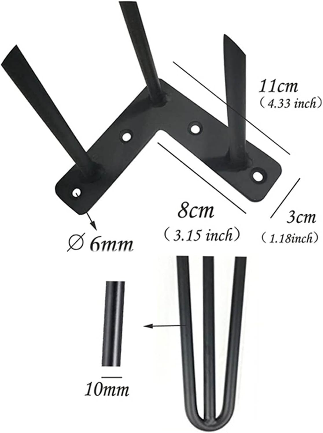 Hairpin Furniture Legs, Heavy Duty Metal Furniture Legs, Steel Hairpin Legs 3 Rod Table Legs, for Cabinet Bench Chair Coffee Table Desk Black Set of 4(Color:Black,Size:20cm(7.87in))